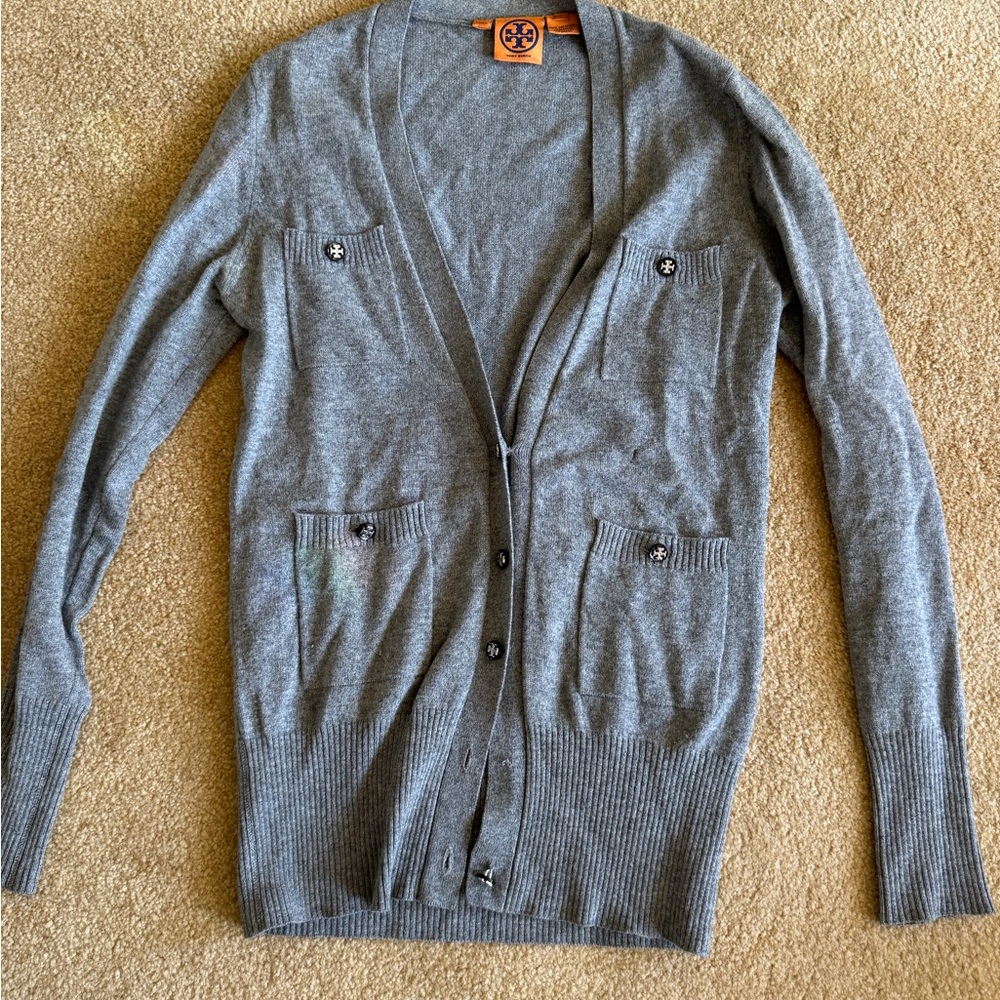 Tory Burch Gray Cashmere Cardigan Sweater
